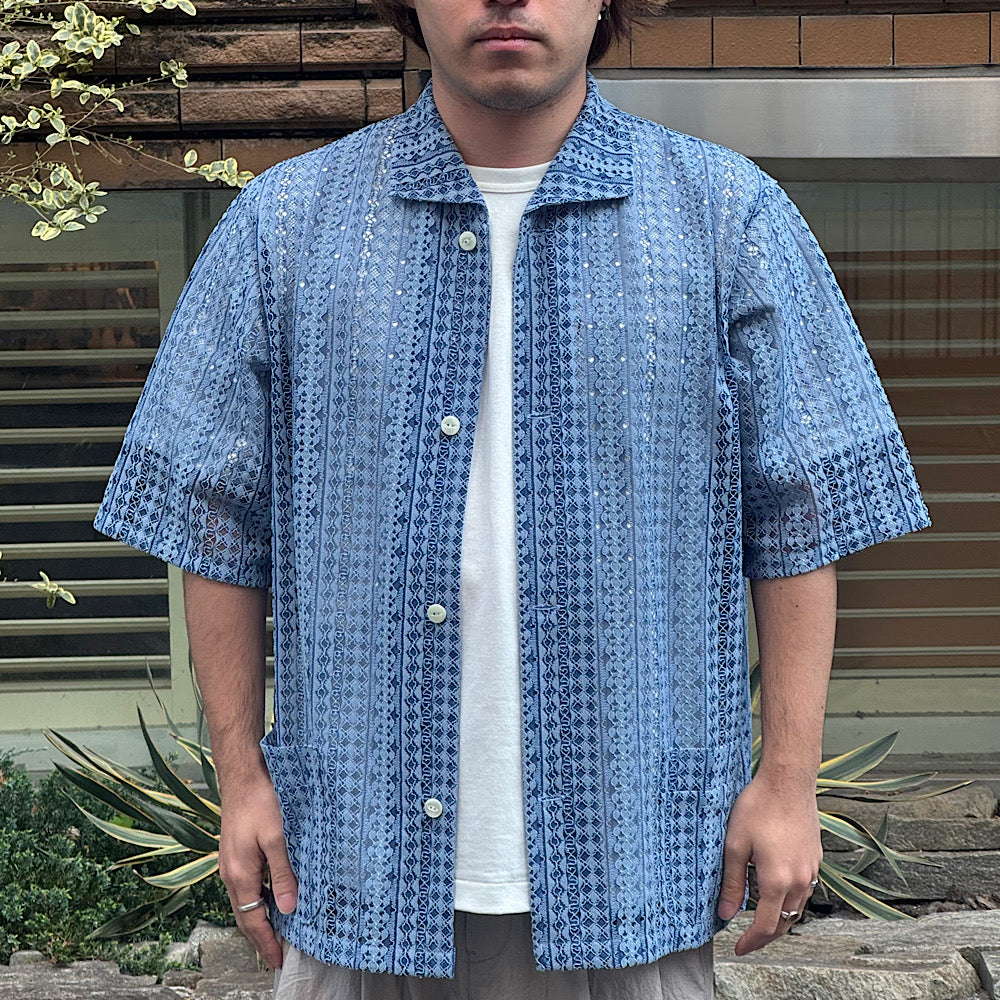 Needles - S/S Widespread Collar Shirt - Raschel Lace - SX284