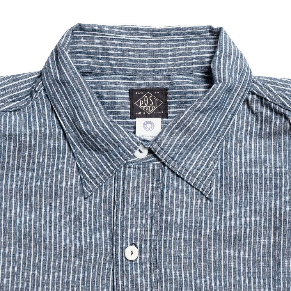 POST O'ALLS - NAVY CUT S/S : stripe chambray indigo - 3213S-SC