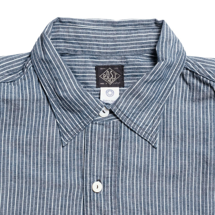 POST O'ALLS - NAVY CUT S/S : stripe chambray indigo - 3213S-SC