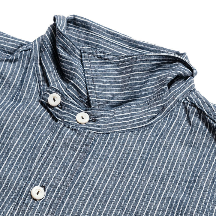 POST O'ALLS - NAVY CUT S/S : stripe chambray indigo - 3213S-SC