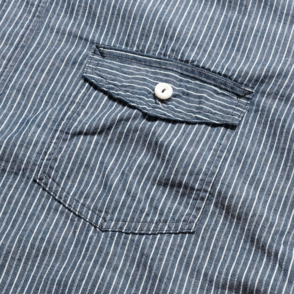 POST O'ALLS - NAVY CUT S/S : stripe chambray indigo - 3213S-SC