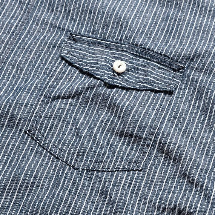 POST O'ALLS - NAVY CUT S/S : stripe chambray indigo - 3213S-SC