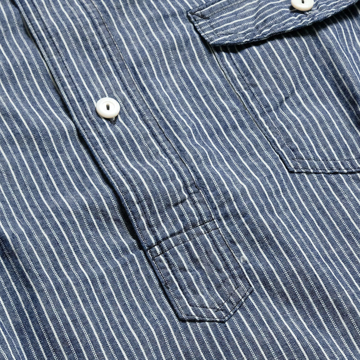 POST O'ALLS - NAVY CUT S/S : stripe chambray indigo - 3213S-SC
