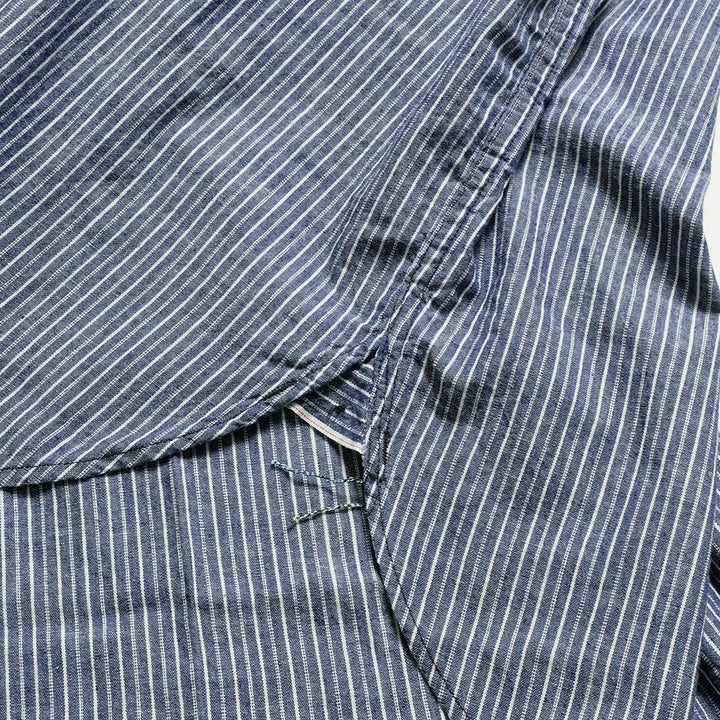 POST O'ALLS - NAVY CUT S/S : stripe chambray indigo - 3213S-SC