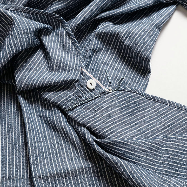 POST O'ALLS - NAVY CUT S/S : stripe chambray indigo - 3213S-SC