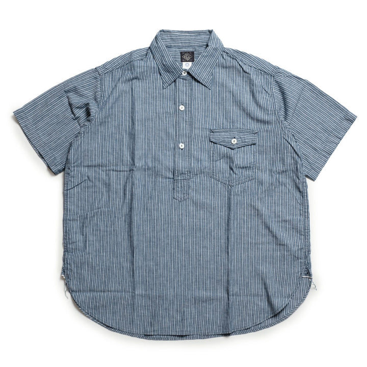 POST O'ALLS - NAVY CUT S/S : stripe chambray indigo - 3213S-SC