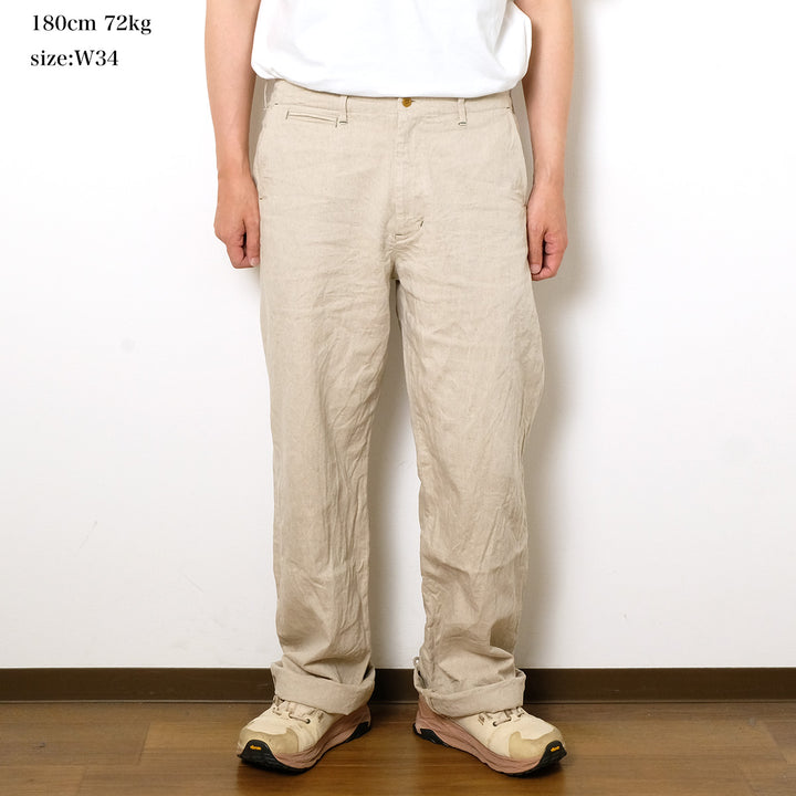 BURGUS PLUS - Military Trousers - Ecru Linen / Cotton Selvedge Denim - Lot.402Z-11-OFW