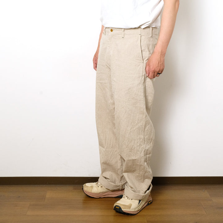 BURGUS PLUS - Military Trousers - Ecru Linen / Cotton Selvedge Denim - Lot.402Z-11-OFW