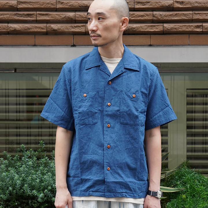【SUN HOUSE EXCLUSIVE 】BURGUS PLUS - Open Collar Cotton Linen S/S Shirt - BP25502SH