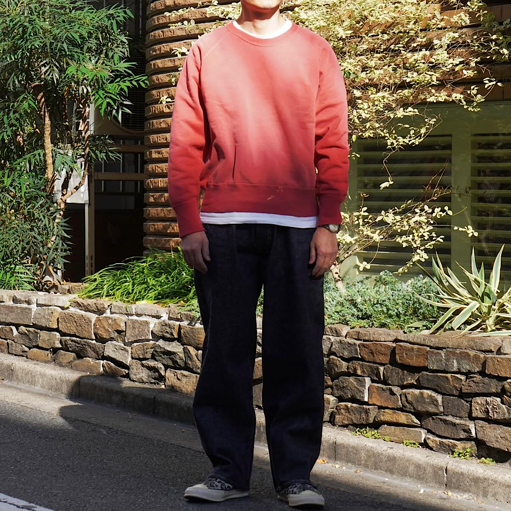 GOLD - RECYCLED WASTE SUVIN COTTON YARN 14oz. DENIM 5POCKET WIDE PANTS - GL42579A