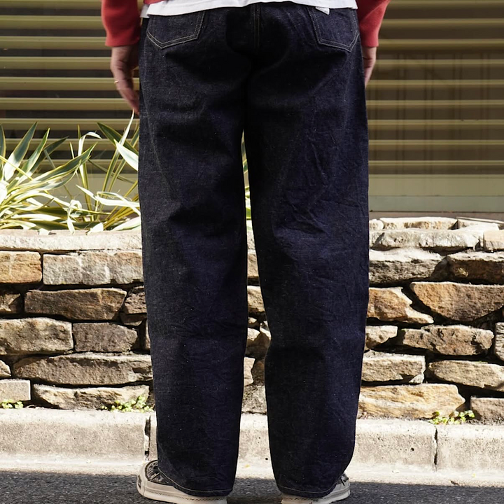 GOLD - RECYCLED WASTE SUVIN COTTON YARN 14oz. DENIM 5POCKET WIDE PANTS - GL42579A