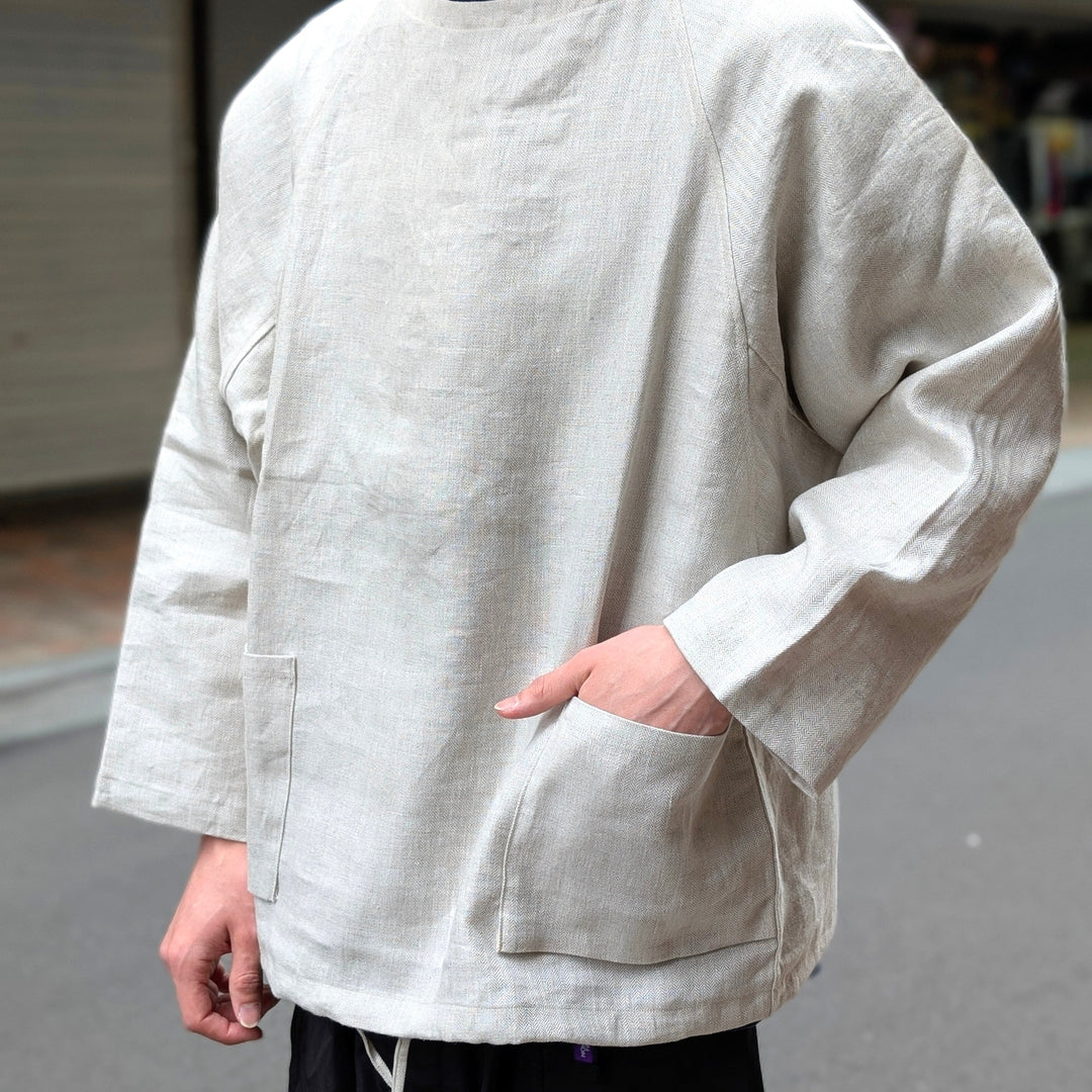HAVERSACK - Linen Herringbone Raglan Sleeve Pullover Shirt - 822535
