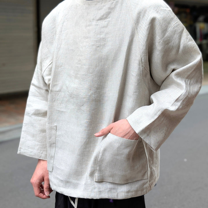 HAVERSACK - Linen Herringbone Raglan Sleeve Pullover Shirt - 822535