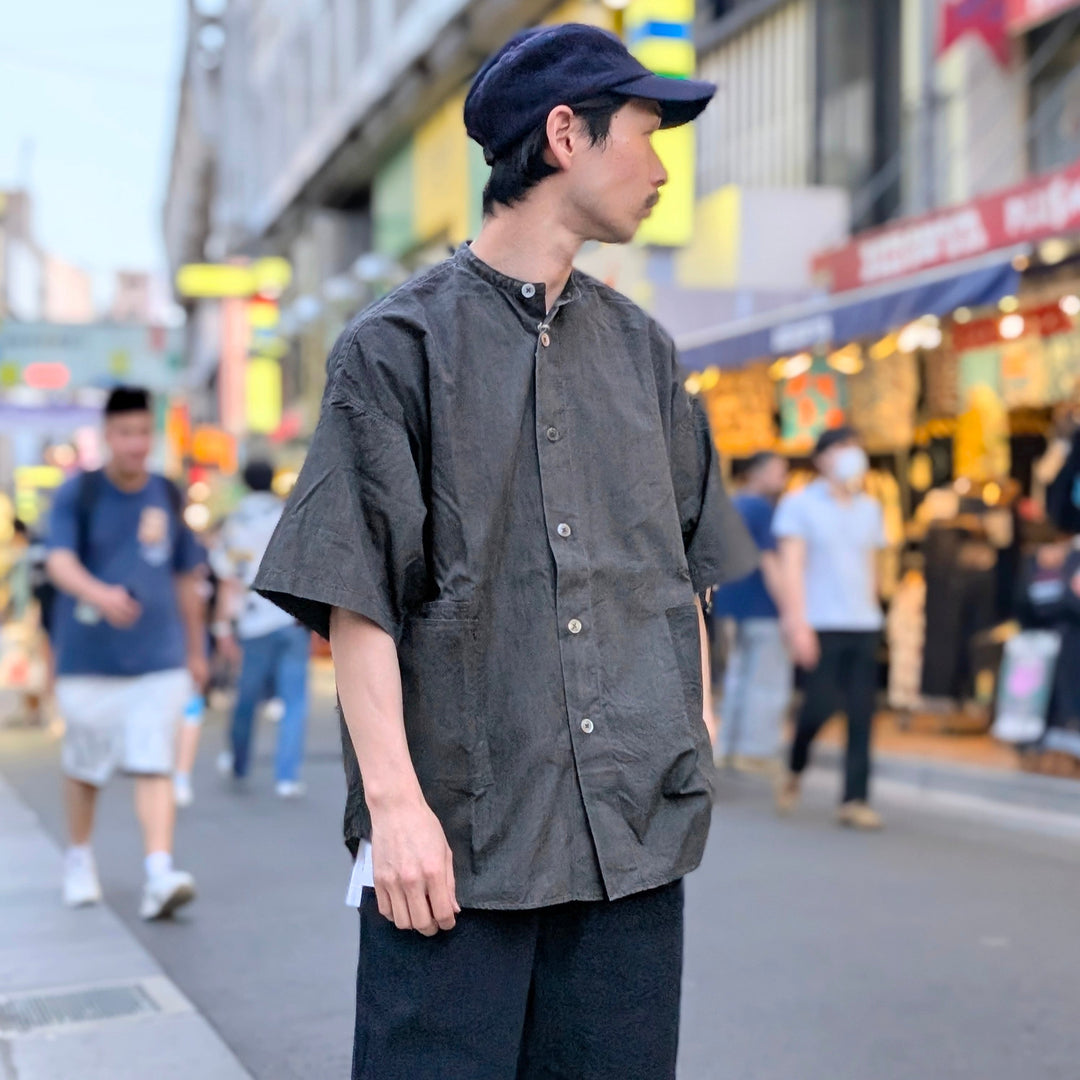 HAVERSACK - Ink-dyed Broad Cloth Band Collar Over Shirt - 822539