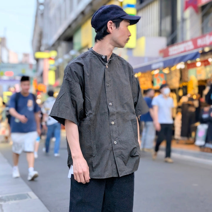 HAVERSACK - Ink-dyed Broad Cloth Band Collar Over Shirt - 822539
