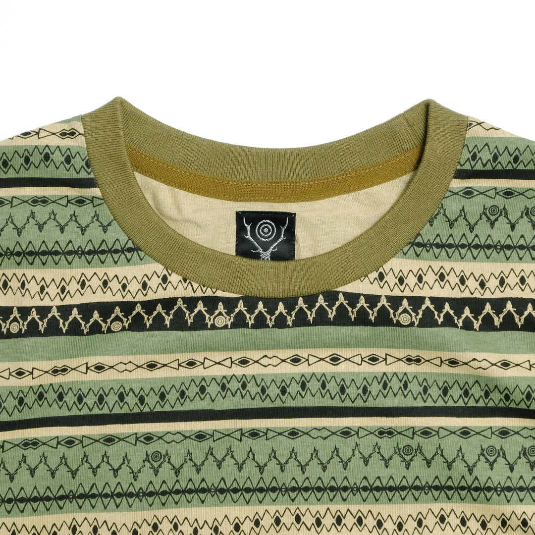 South2 West8 - S/S Crew Neck T-shirt - Stripe Jersey / Stripe Printed - SX738
