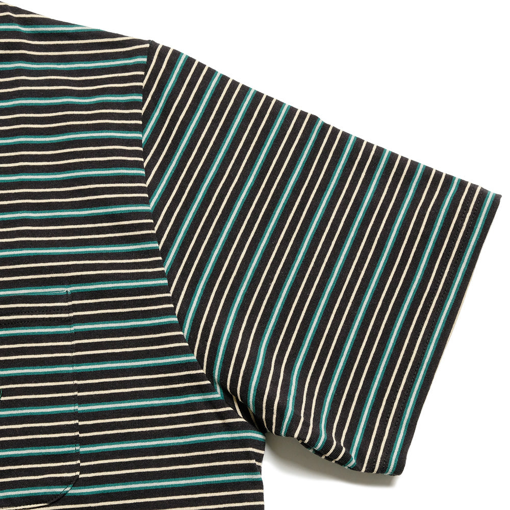 South2 West8 - S/S Round Pocket T-shirt - Cotton Multi Narrow Stripe Jersey - SX741