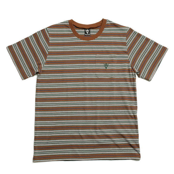 South2 West8 - S/S Round Pocket T-shirt - Cotton Multi Narrow Stripe Jersey - SX742