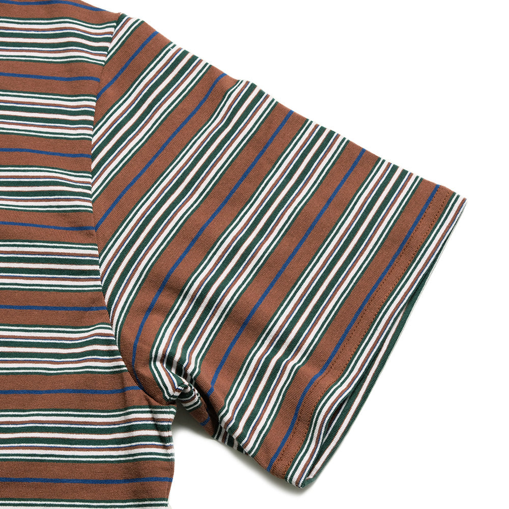 South2 West8 - S/S Round Pocket T-shirt - Cotton Multi Narrow Stripe Jersey - SX742