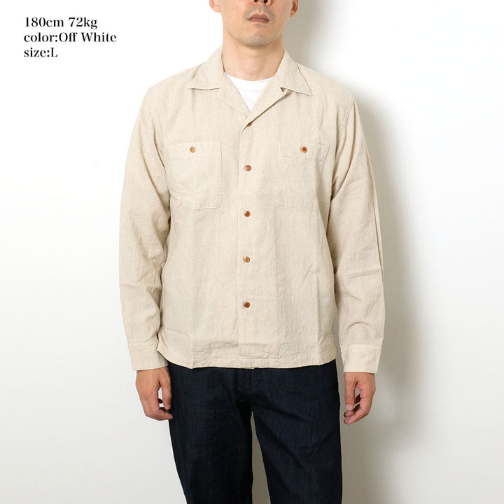 BURGUS PLUS Open Collar Cotton Linen L/S Shirt BP25501