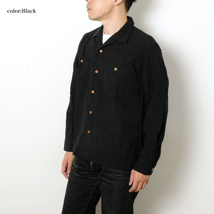 BURGUS PLUS Open Collar Cotton Linen L/S Shirt BP25501