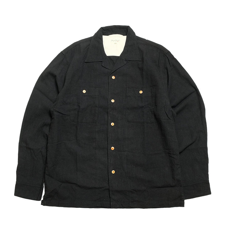 BURGUS PLUS Open Collar Cotton Linen L/S Shirt BP25501