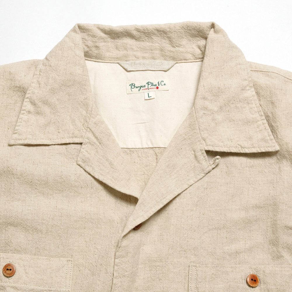 BURGUS PLUS Open Collar Cotton Linen L/S Shirt BP25501