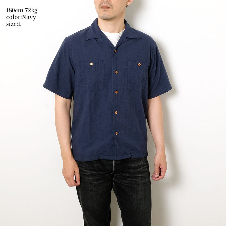 BURGUS PLUS - Open Collar Cotton Linen Shirt - BP25502