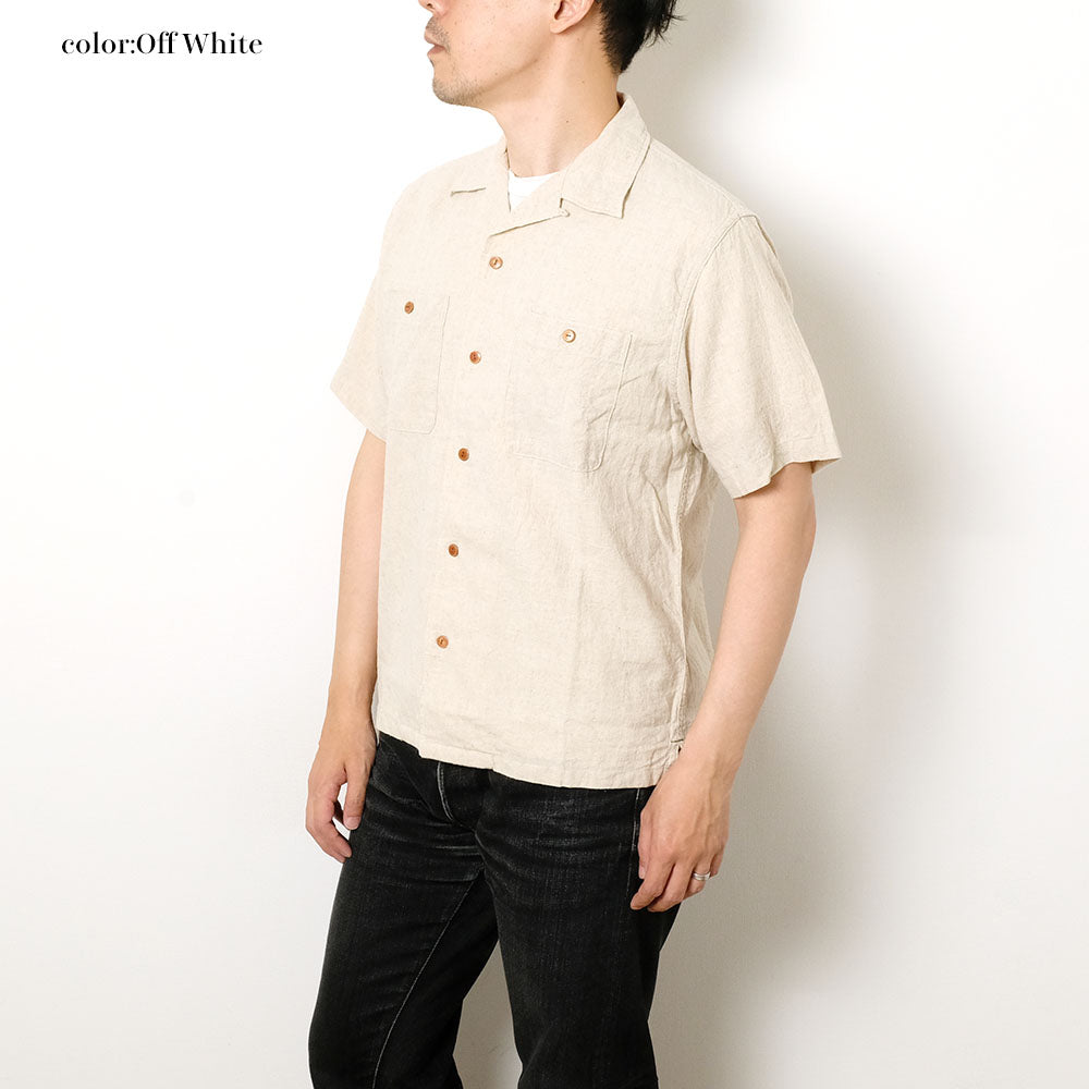 BURGUS PLUS - Open Collar Cotton Linen Shirt - BP25502