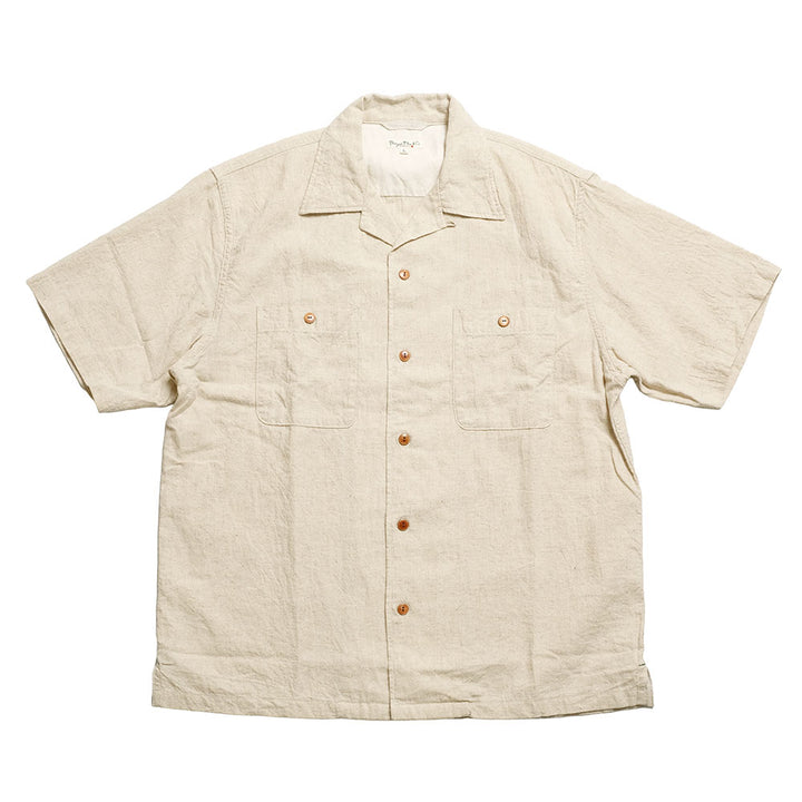 BURGUS PLUS - Open Collar Cotton Linen Shirt - BP25502