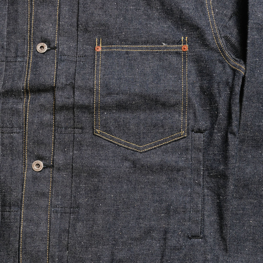 GOLD - RECYCLED WASTE SUVIN COTTON YARN 14oz. DENIM BLOUSE WWⅡ MODEL - GL16001N