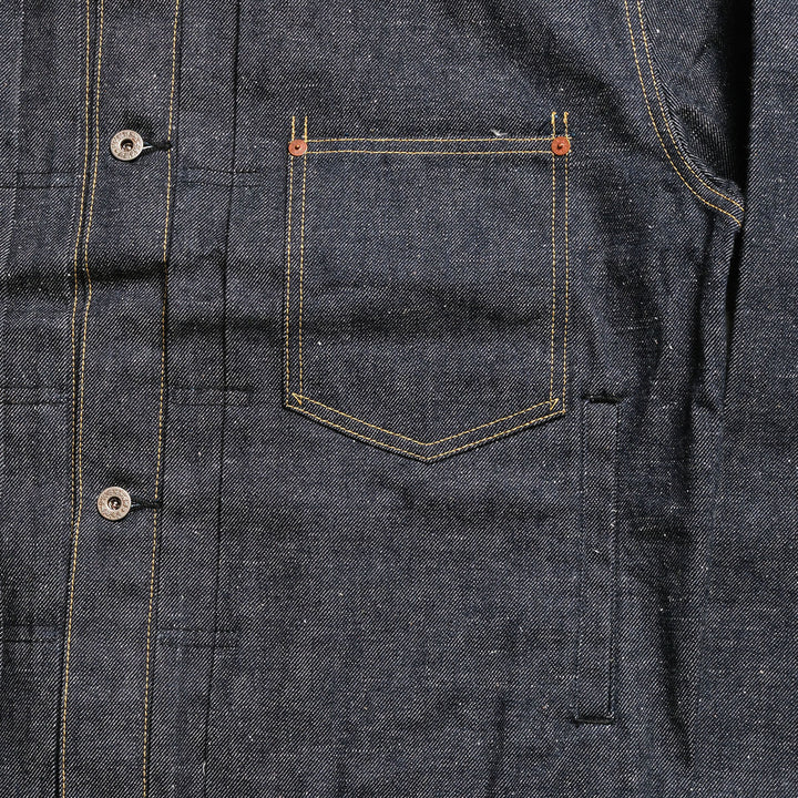 GOLD - RECYCLED WASTE SUVIN COTTON YARN 14oz. DENIM BLOUSE WWⅡ MODEL - GL16001N