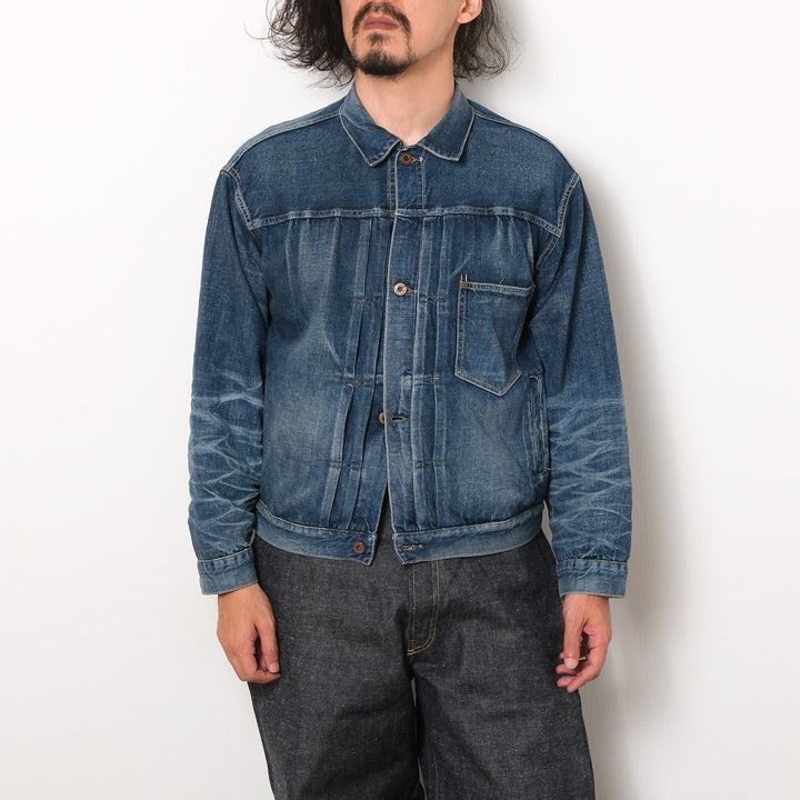 GOLD - RECYCLED WASTE SUVIN COTTON YARN 11.5oz. DENIM BLOUSE WWⅡ MODEL - VINTAGE WASHED - GL16002H