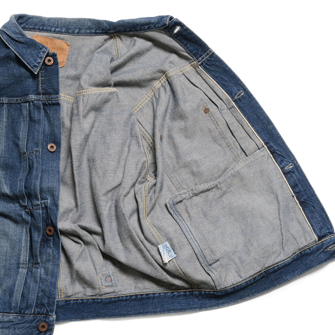 GOLD - RECYCLED WASTE SUVIN COTTON YARN 11.5oz. DENIM BLOUSE WWⅡ MODEL - VINTAGE WASHED - GL16002H