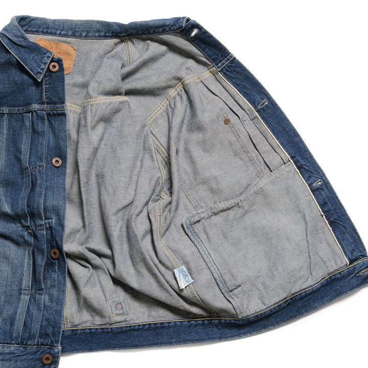 GOLD - RECYCLED WASTE SUVIN COTTON YARN 11.5oz. DENIM BLOUSE WWⅡ MODEL - VINTAGE WASHED - GL16002H