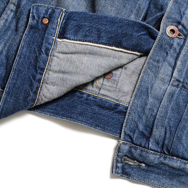 GOLD - RECYCLED WASTE SUVIN COTTON YARN 11.5oz. DENIM BLOUSE WWⅡ MODEL - VINTAGE WASHED - GL16002H