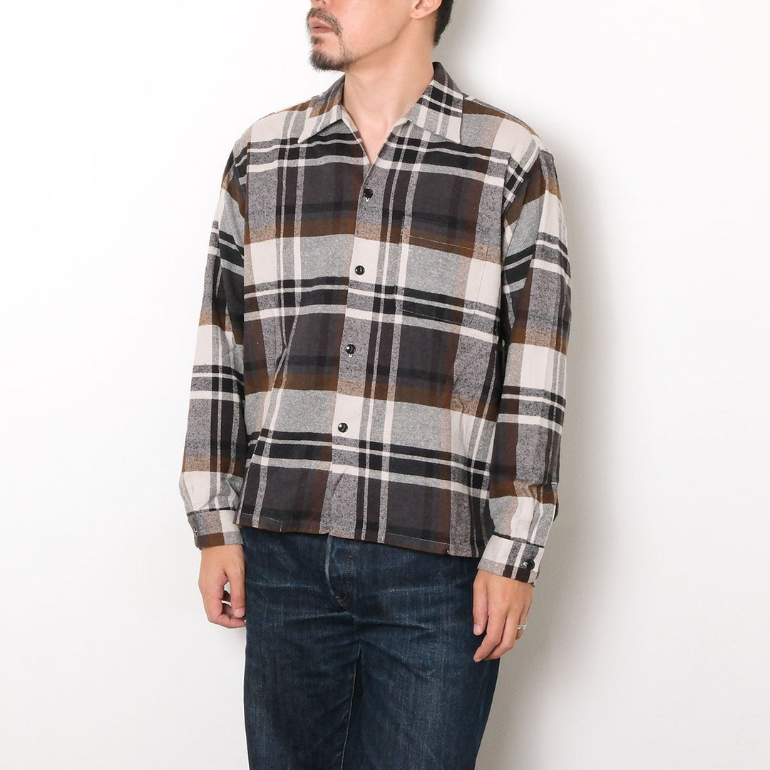 GOLD - COTTON SILK NEP PLAID OPEN SHIRT - GL29754