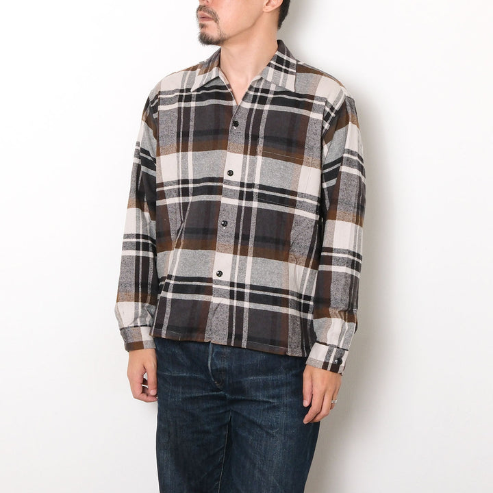 GOLD - COTTON SILK NEP PLAID OPEN SHIRT - GL29754