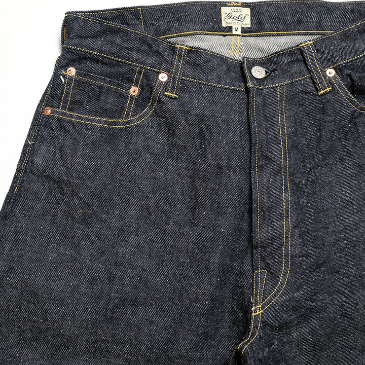 GOLD - RECYCLED WASTE SUVIN COTTON YARN 14oz. DENIM 5POCKET WIDE PANTS - GL42579A