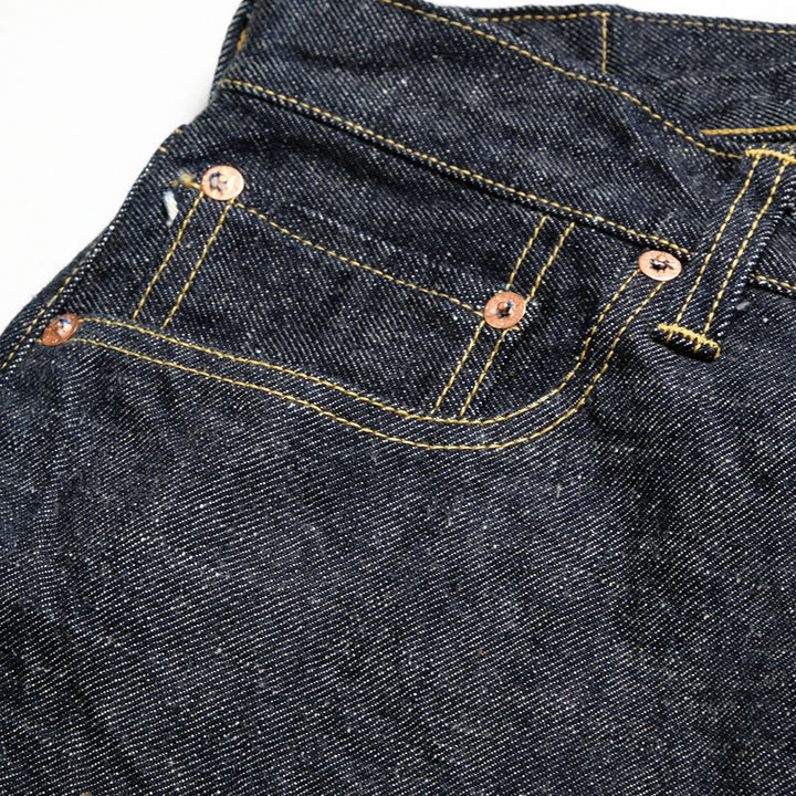 GOLD - RECYCLED WASTE SUVIN COTTON YARN 14oz. DENIM 5POCKET WIDE PANTS - GL42579A