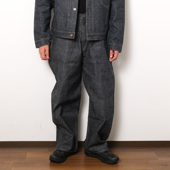 GOLD - RECYCLED WASTE SUVIN COTTON YARN 14oz. DENIM 5POCKET WIDE PANTS WWⅡ MODEL - GL42675N