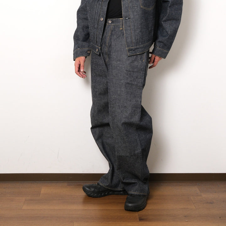GOLD - RECYCLED WASTE SUVIN COTTON YARN 14oz. DENIM 5POCKET WIDE PANTS WWⅡ MODEL - GL42675N