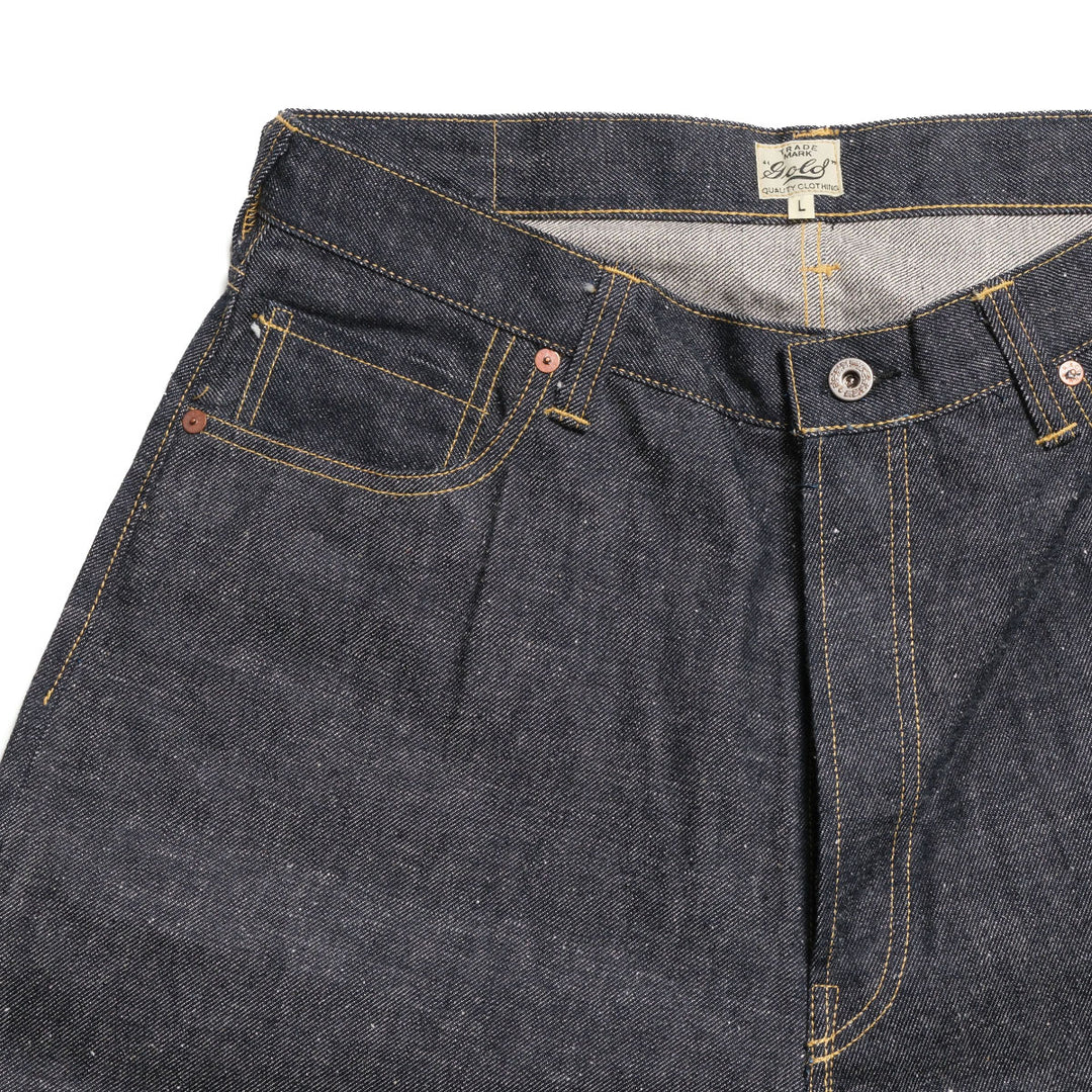 GOLD - RECYCLED WASTE SUVIN COTTON YARN 14oz. DENIM 5POCKET WIDE PANTS WWⅡ MODEL - GL42675N
