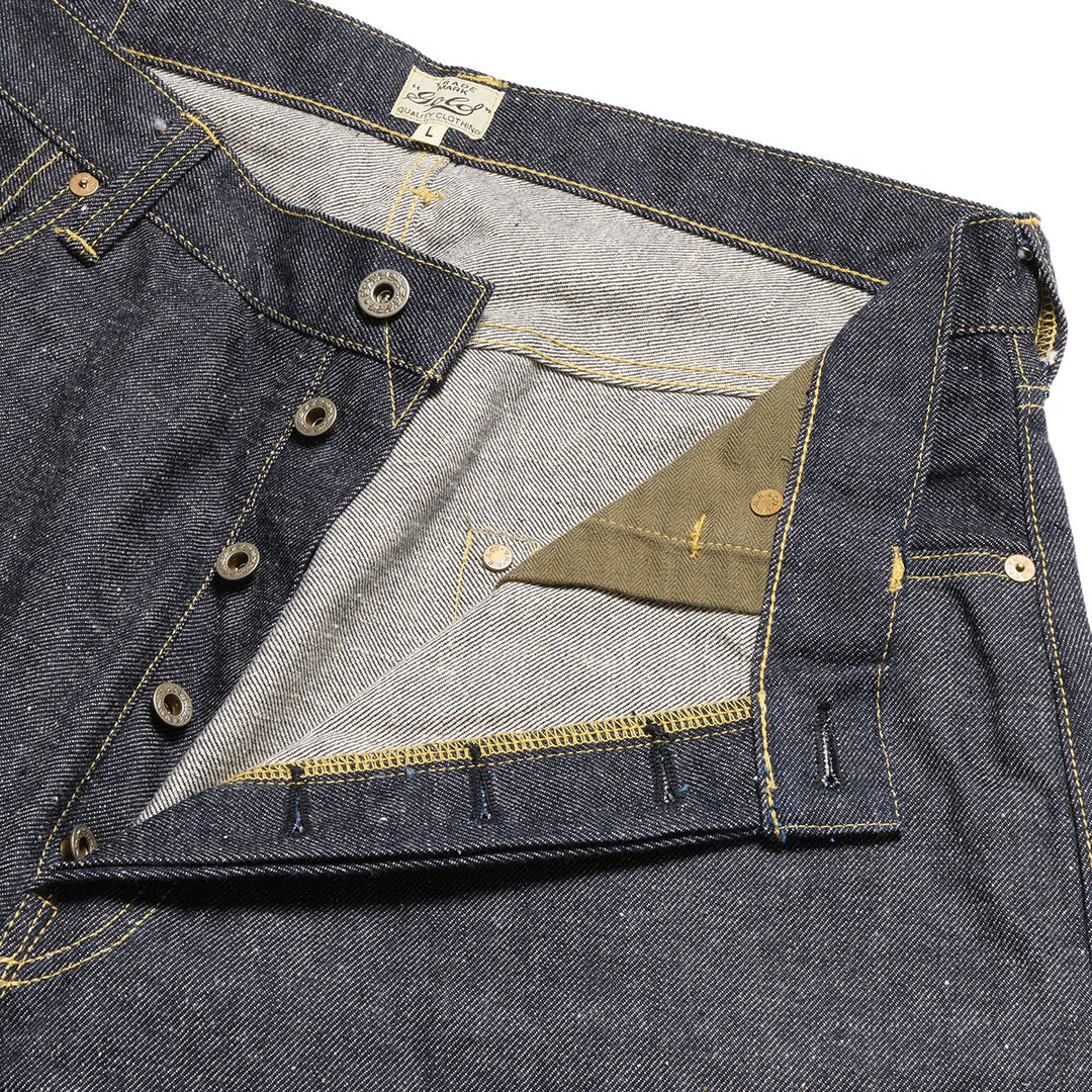 GOLD - RECYCLED WASTE SUVIN COTTON YARN 14oz. DENIM 5POCKET WIDE PANTS WWⅡ MODEL - GL42675N