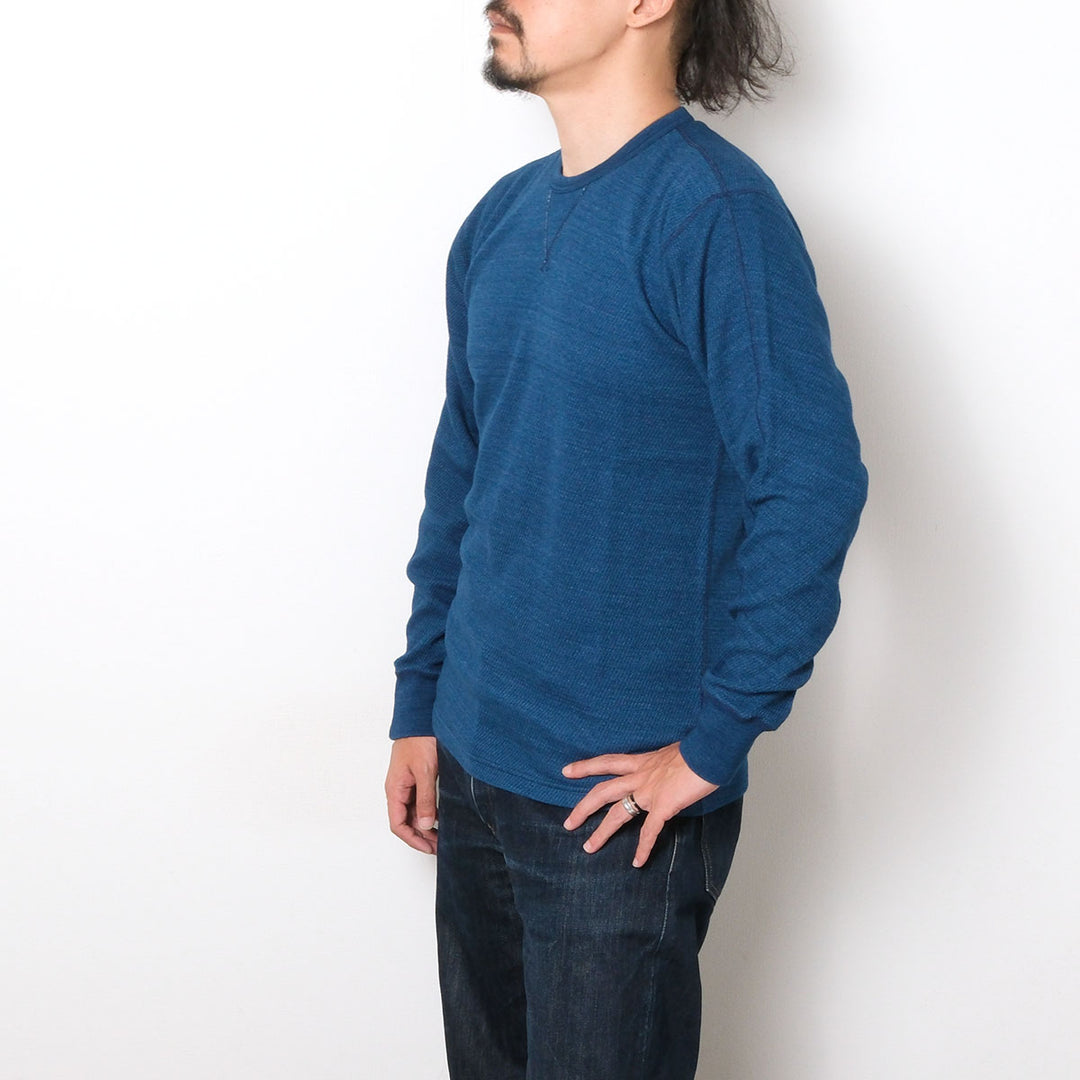 BURGUS PLUS - L/S Indigo Waffle Tee - Used Wash - HBP-039