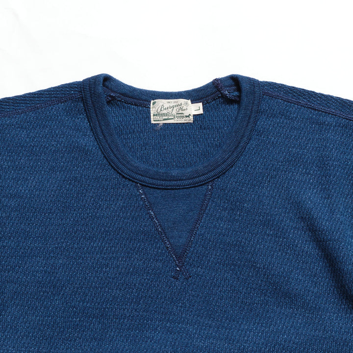 BURGUS PLUS - L/S Indigo Waffle T-Shirt - Used Wash - HBP-039