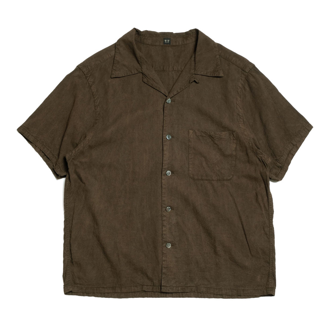 T.T - LOT.113 OPEN COLLAR SHIRT MUD DYED BROWN - TTSS26113
