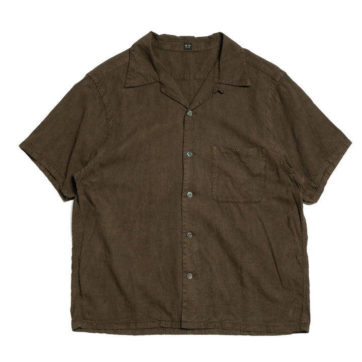 T.T - LOT.113 OPEN COLLAR SHIRT MUD DYED BROWN - TTSS26113