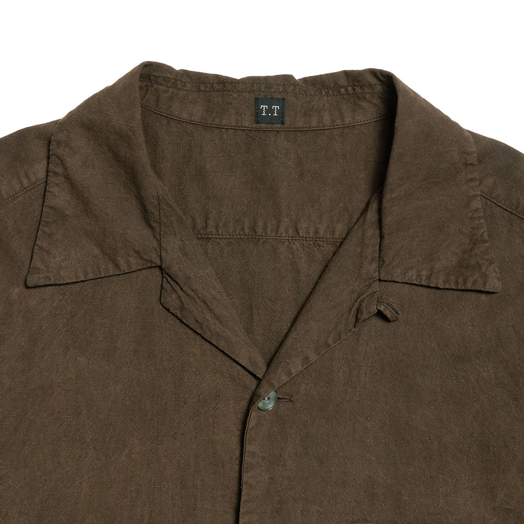 T.T - LOT.113 OPEN COLLAR SHIRT MUD DYED BROWN - TTSS26113