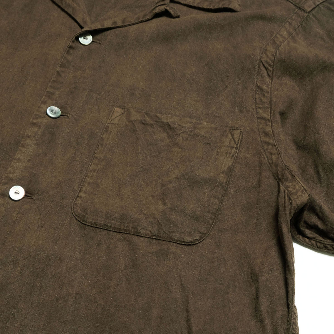 T.T - LOT.113 OPEN COLLAR SHIRT MUD DYED BROWN - TTSS26113